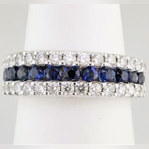 Solid 14k Natural Sapphire and natural Diamond Band / anniversary band
